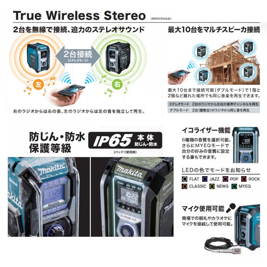 純正品) 充電式ラジオ マキタ Makita MR005GZB 黒 トリプルスピーカ 