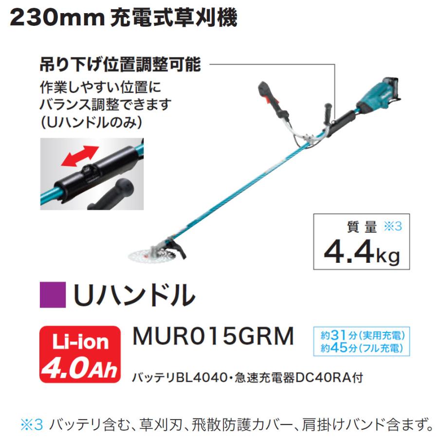 純正品) 充電式草刈機 マキタ Makita MUR015GRM Uハンドル 40Vmax ハイ