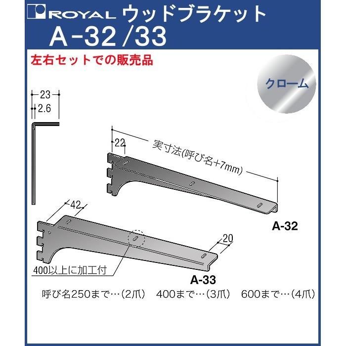 ウッドブラケット 木棚 棚受 ロイヤル クロームめっき A-32/33 呼び名
