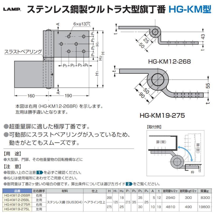 ステンレス鋼製ウルトラ大型旗丁番 スガツネ LAMP HG-KM19-275L 左用 1個「スガツネ製品ならカネマサ」 : カネマサかなものe ...