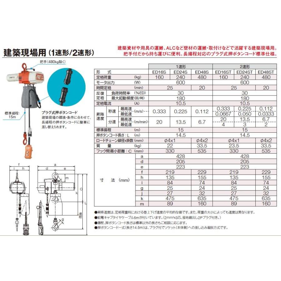 KITO 50000-402 ウインチ ED24S 1速 240kg(S)×高揚程30m キトー KITO 50000-402 ウインチ ED24S 1速 240kg(S)×高揚程30m キトー