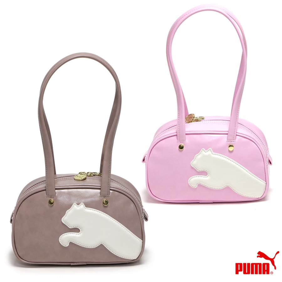 ミニボストンバッグ ポーチピンク レザー PUMA（プーマ） ハンドバッグ 合皮 フェイクレザー レディース