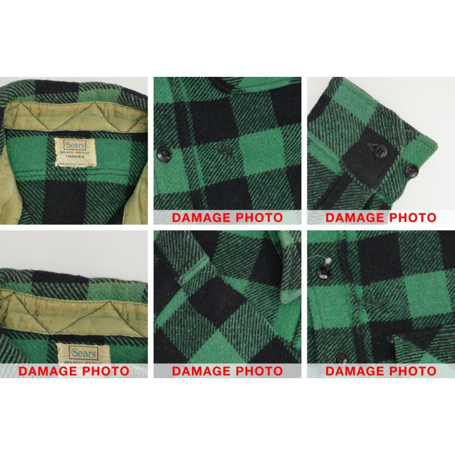 SEARS / シアーズ 50s ブロックチェック マチ付 ウール 長袖シャツ
