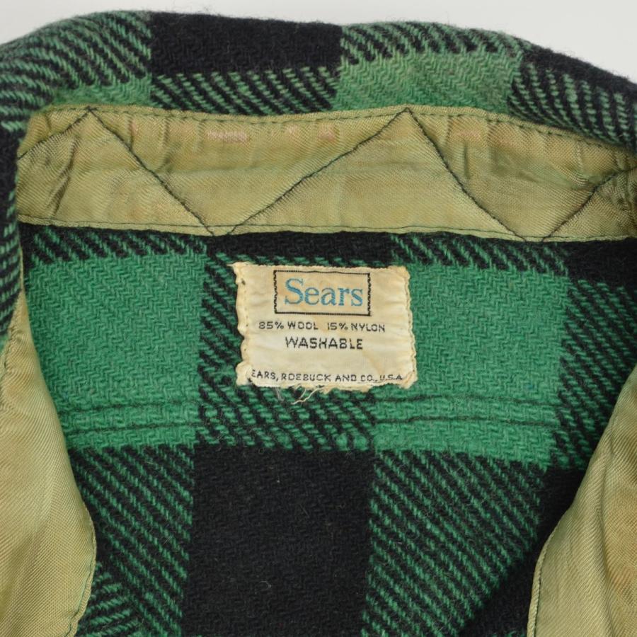 SEARS / シアーズ 50s ブロックチェック マチ付 ウール 長袖シャツ