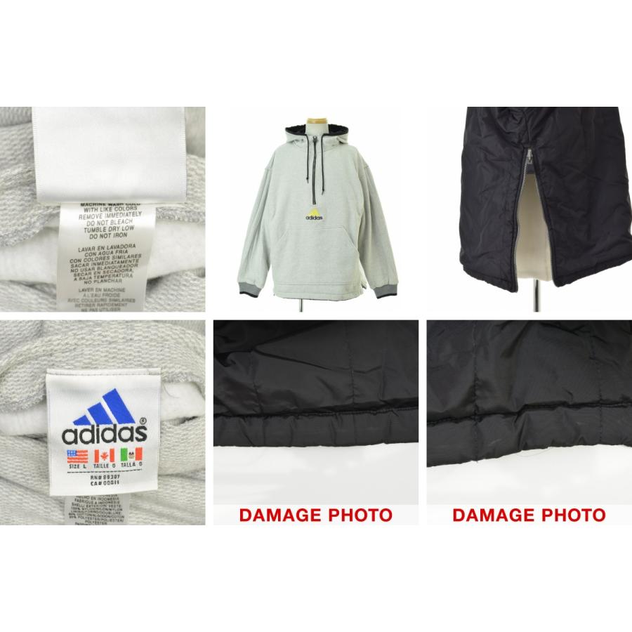 90's アディダス　 ハーフジップナイロンジャケット　サイズL adidas（アディダス） 90s 中綿入 フード付 ハーフジップ プルオーバー