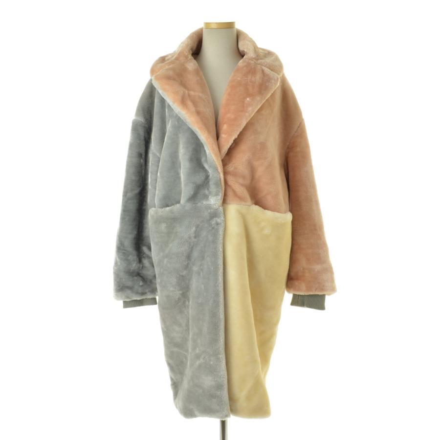 TOPSHOP / トップショップ 配色フェイクファー コート : ブランド古着 