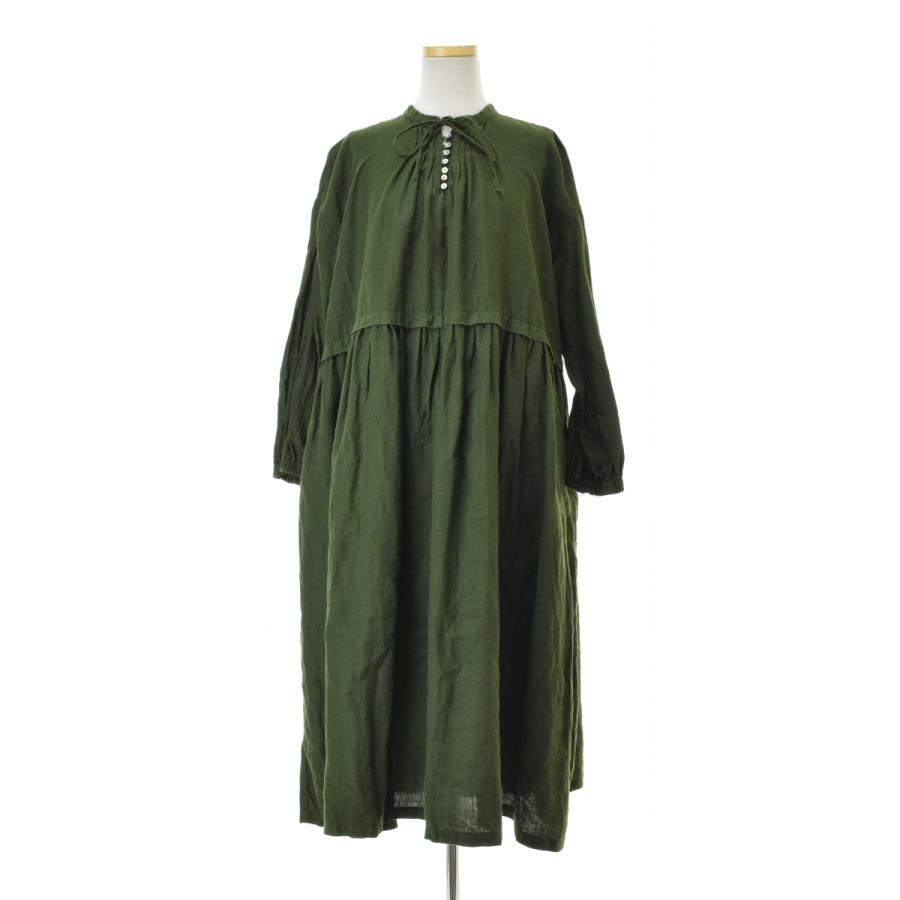 nest Robe / ネストローブ 01194-1367 Linen tucked neck dress リネン 
