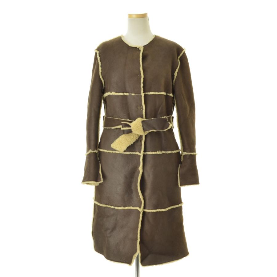 HENRY CUIR / アンリクイール ノーカラー ムートン レザーコート  