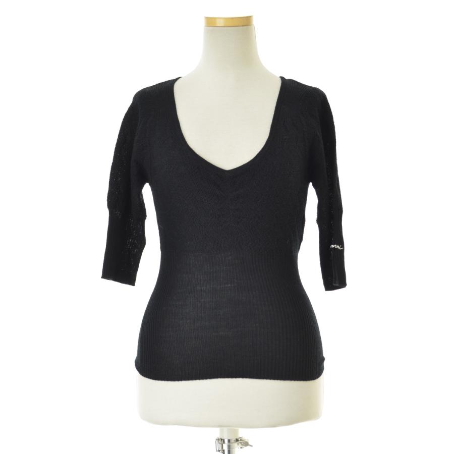 GANNI / ガニー K1899 MERINO LACE O-NECK 五分袖ニットセーター 