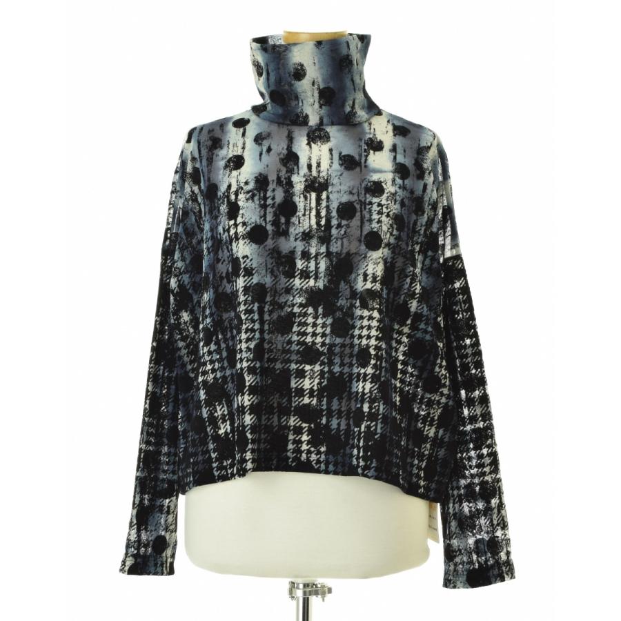 【Y'S】YM-T20-676 HOUNDTOOTH DOTS TULLE CROPPED HIGH-NECK T長袖カットソー Y's - 【Y'S】YM-T20-676 HOUNDTOOTH DOTS TULLE CROPPED HIGH-NECK T