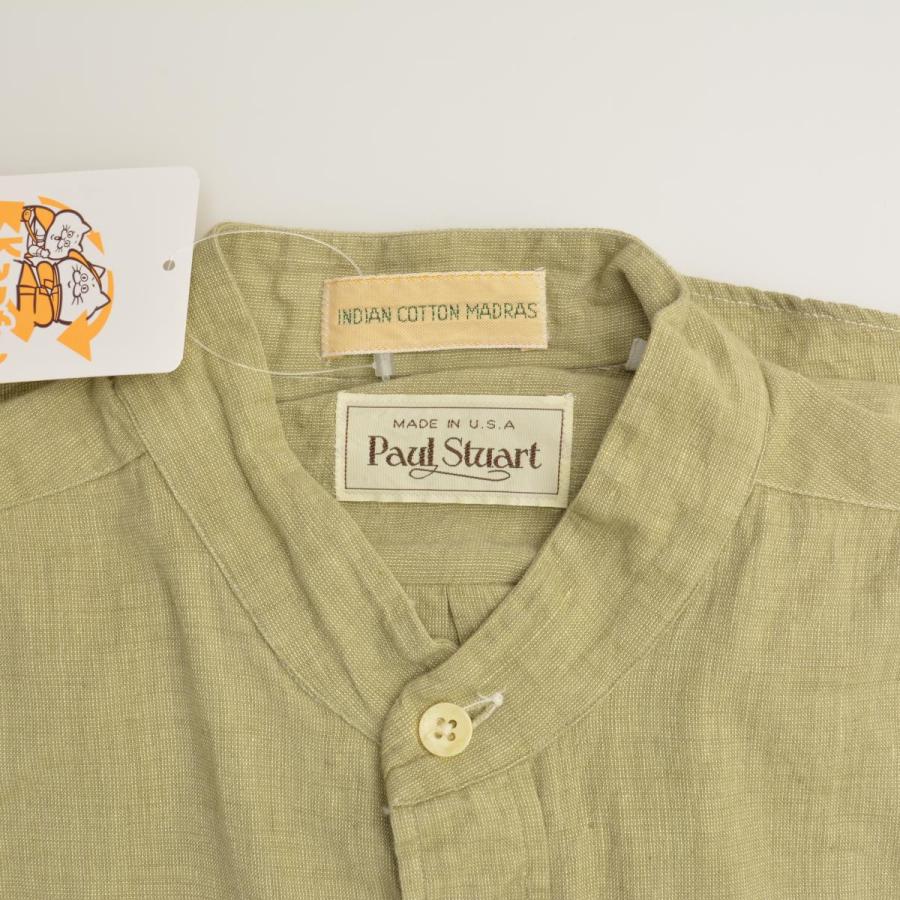Paul Stuart / ポールスチュアート USA製 INDIAN COTTON MADRAS バンドカラー 長袖シャツ