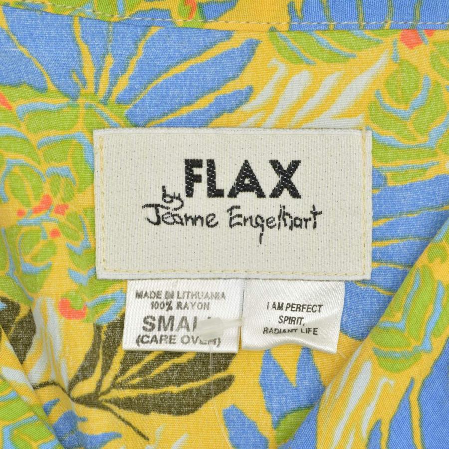 FLAX by Jeanne Engelhart リネンシャツ チェック柄 S FLAX by Jeanne Engelhart リーフ柄 リネン ハワイアン アロハ