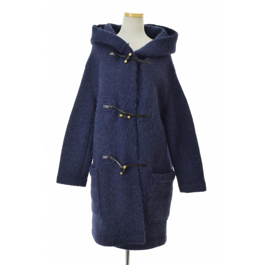 ハロッズ ダッフルコート アルパカ混 モヘヤ混 ミックス ネイビー 2 M