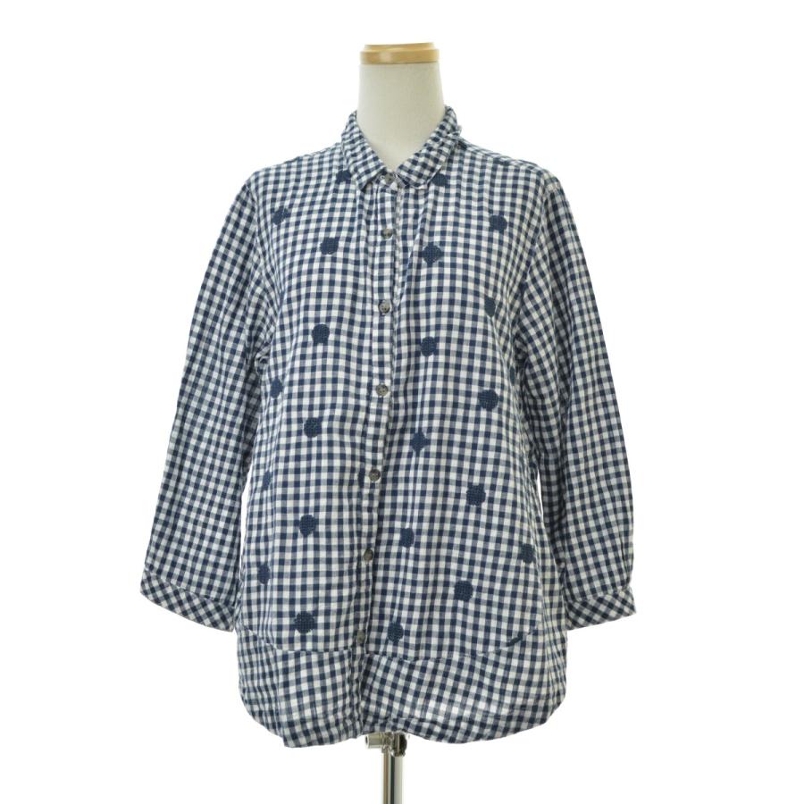 45R シャツ 長袖 丸襟 ギンガムチェック コットン Rステッチ刺繍 サイズ3 j.m.a ギンガムチェック 刺繍 七分袖シャツ : ブランド古着の買取販売