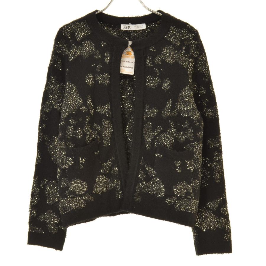 未使用品級 VERSACE カーディガン ブラック ゴールド ロゴ S ZARA（ザラ） 2142/182/800 スパンコールニット 長袖カーディガン