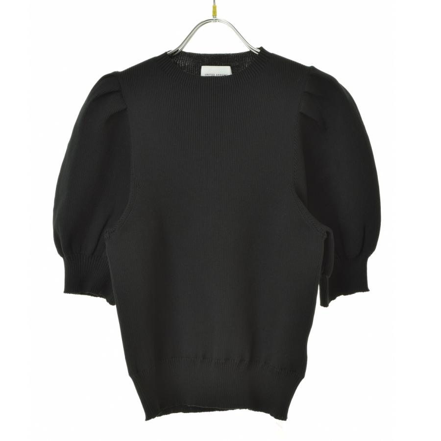 新品 未使用 タグ付き ユナイテッドアローズ リブニット 五分袖 ブラック UNITED ARROWS（ユナイテッドアローズ） 1518-199-1119 パフスリーブ