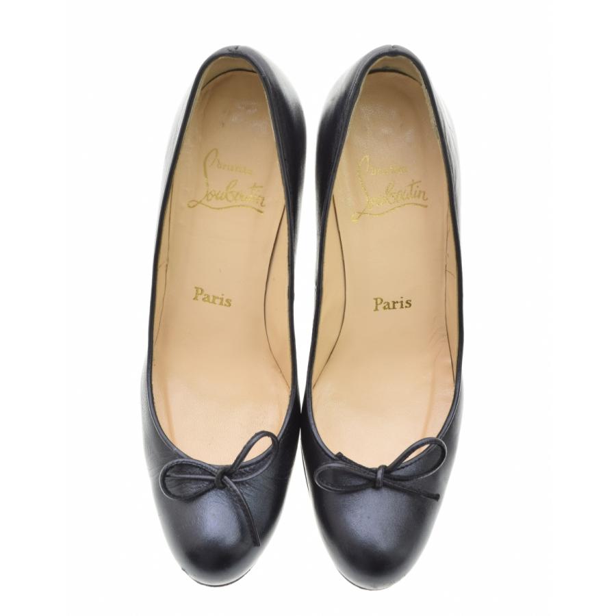 Christian Louboutinリボン付きブラックスエードパンプス23.5 Christian Louboutin（クリスチャンルブタン） ラウンドトゥ リボン