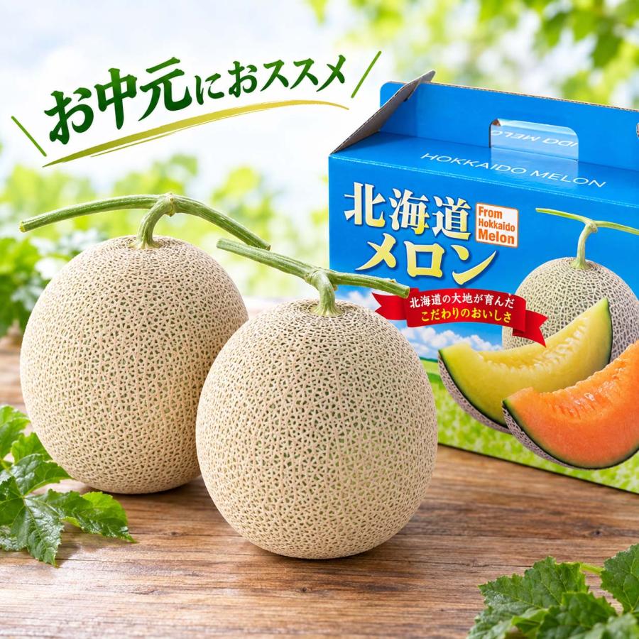 送料無料 北海道産 赤肉メロン 1.6kg前後×2玉入り(中玉サイズ) 北海道