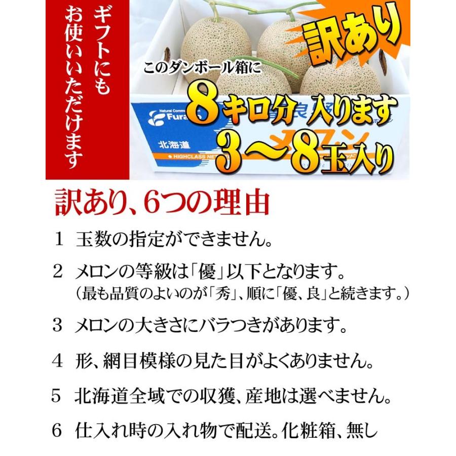 予約商品 送料無料 訳あり メロン 北海道産 赤肉メロン 合計8kg 業務用