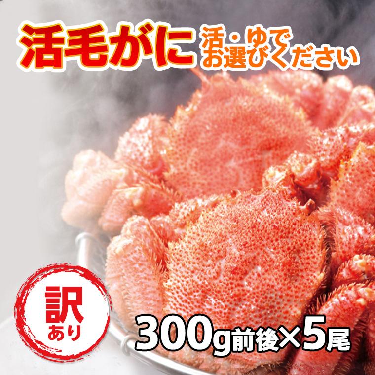 毛蟹 けがに 活毛ガニ 北海道産 冷蔵 訳あり 300g前後 5尾 : 北海道か 