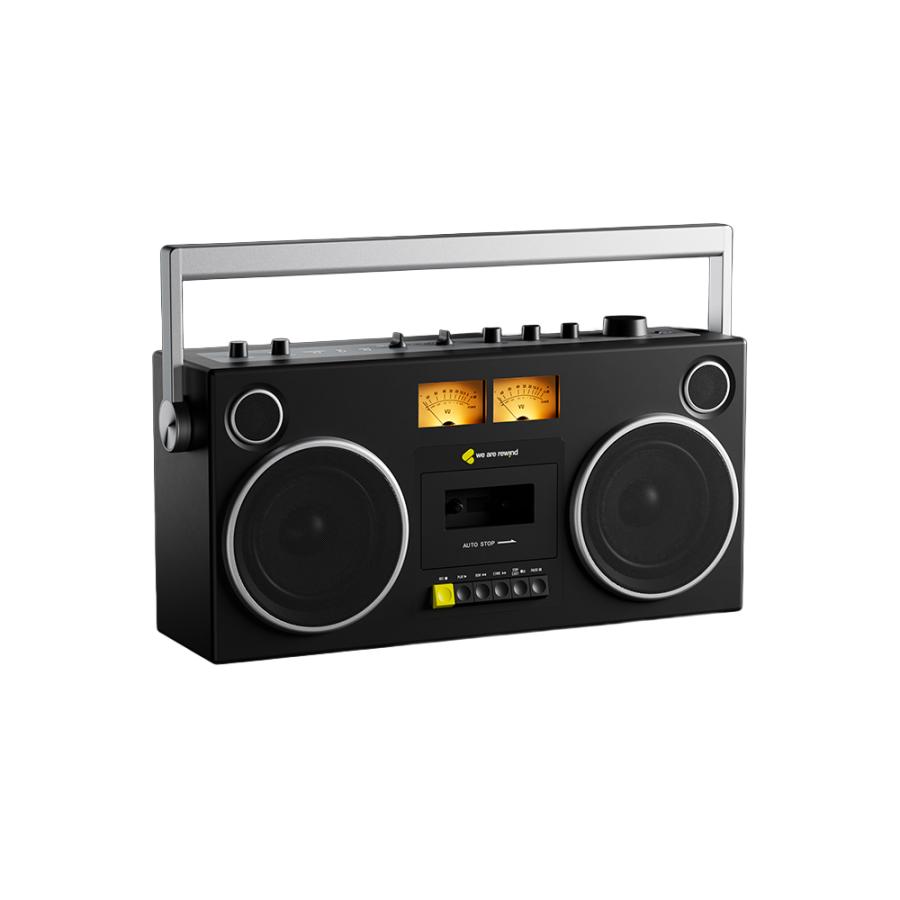 WE ARE REWIND カセットプレイヤー搭載 ワイヤレススピーカー GB-001-BLACK Bluetooth/ポータブル/マイク入力/録音機能搭載の画像