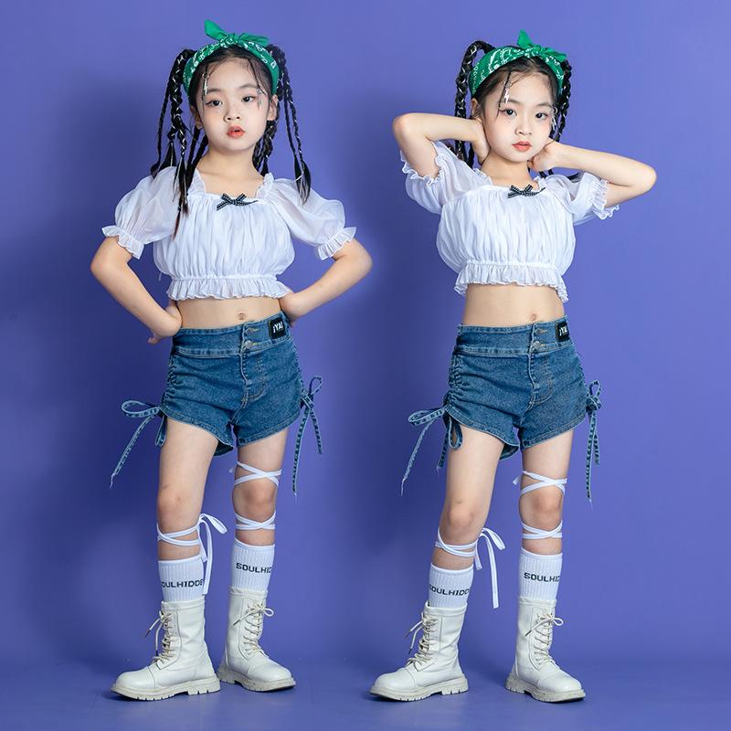 韓国子供服 キッズダンス衣装 ステージ衣装 セットアップ HIPHOP ヒップホップ ヘソ出し 紫 トップス パンツ ダンスウェア 発表会 練習着 団体服｜kankitisyouten｜09