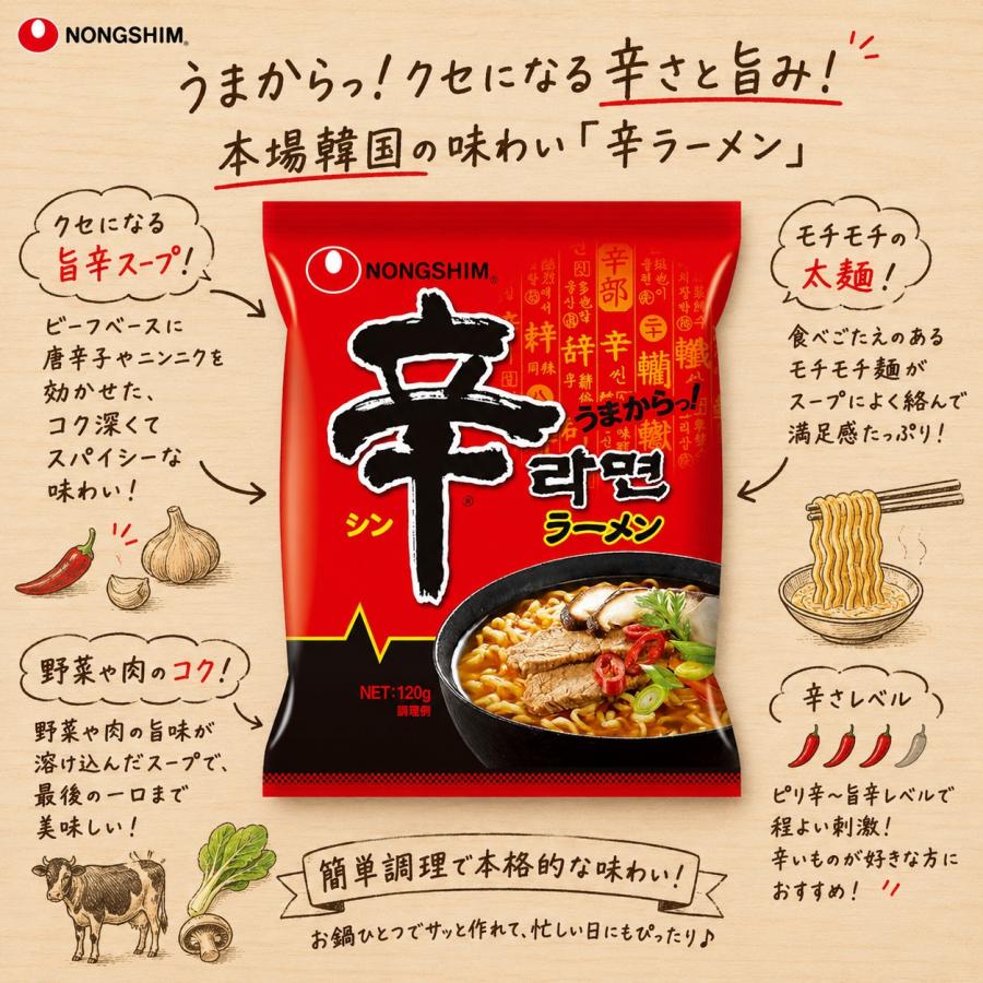 NONGSHIM（農心） [農心]辛ラーメン 120g 1箱(107円×40個)韓国 袋