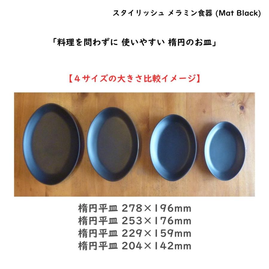スタイリッシュ メラミン食器 (Mat Black)【楕円平皿】（大）L253mm