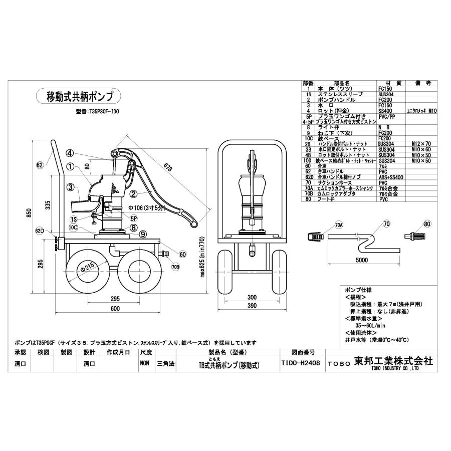 TOBO東邦工業　移動式手押しポンプ＜共柄ポンプ型＞『それ行けポンプ』Ｔ３５ＰＳＣＦ−ＩＤＯ｜kankyogreenshop2｜02