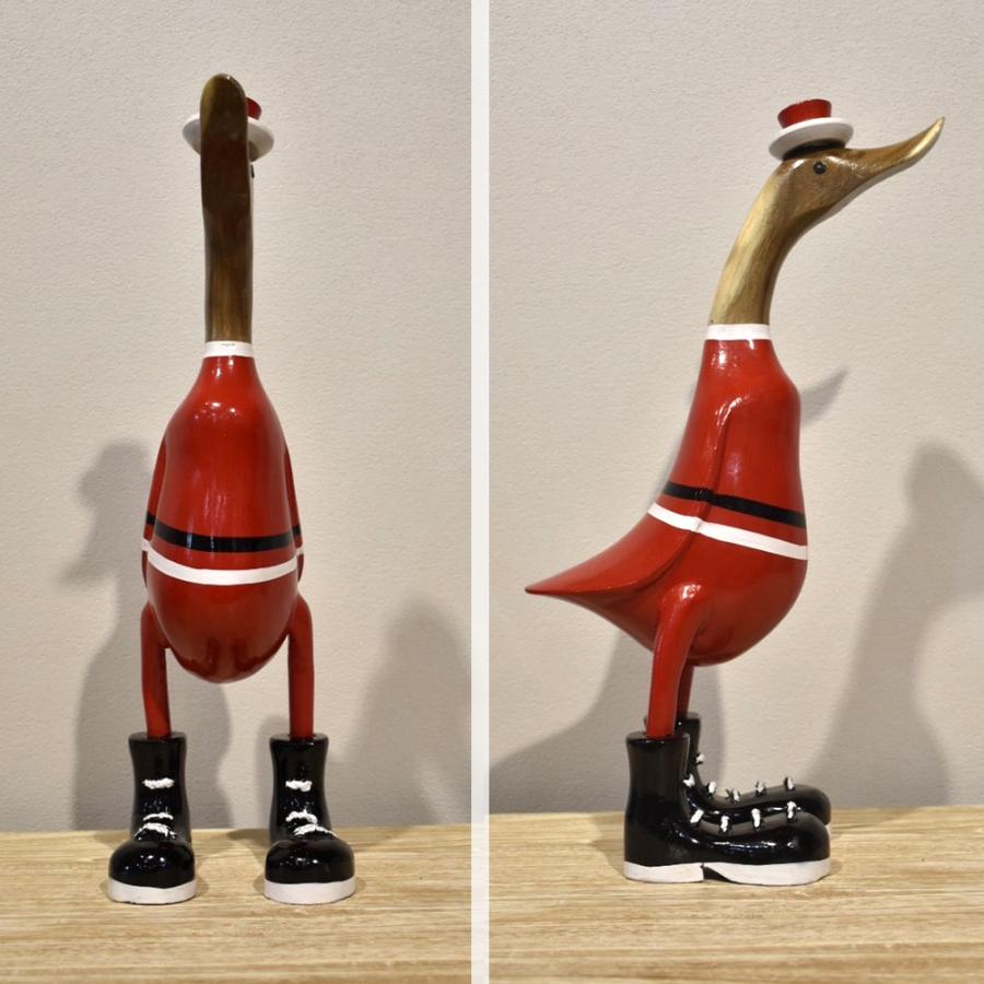 あひるサンタクロース[Mサイズ] クリスマス オブジェ 置物 飾り 木彫り