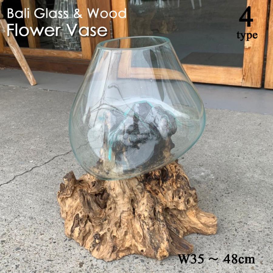 BALI 流木ガラスフラワーベース【４】 【w35〜48cm】 置物 オブジェ