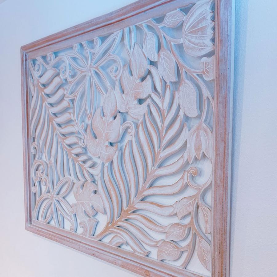 パームヤシ×モンステラレリーフ 60×80cm アジアン レリーフ 壁飾り