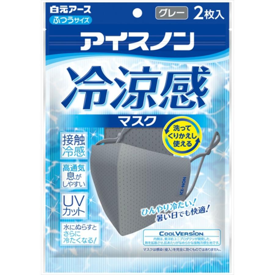 マスク 冷感 洗える アイスノン 冷涼感 グレー 2枚入 布マスク UV
