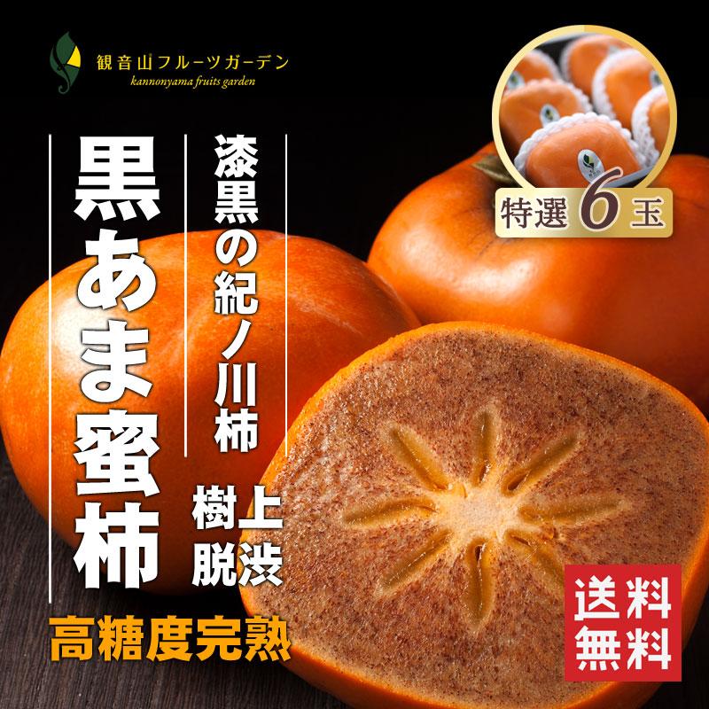 紀の川柿 黒あま蜜柿 特選 6玉 ギフト箱入り 観音山フルーツガーデン
