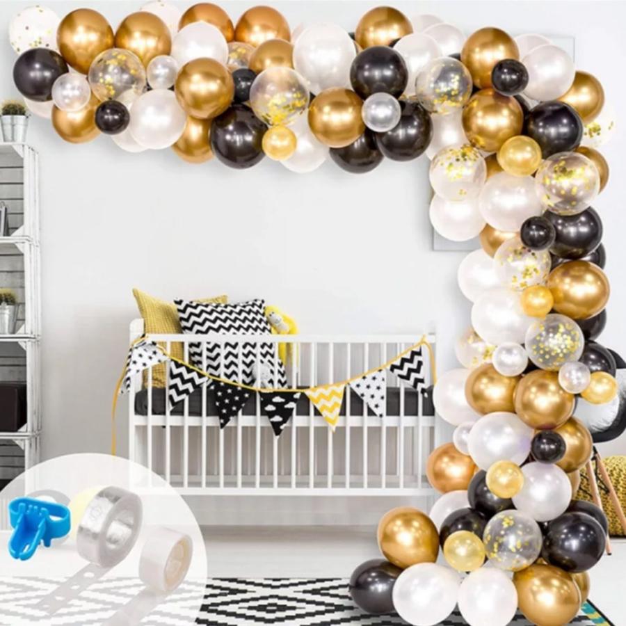 バルーンガーランド 装飾 黒白金 アーチ パーティー 風船 セット