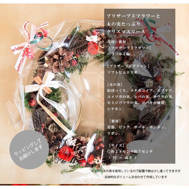 クリスマスリース プリザーブドフラワーと木の実たっぷりの28cm