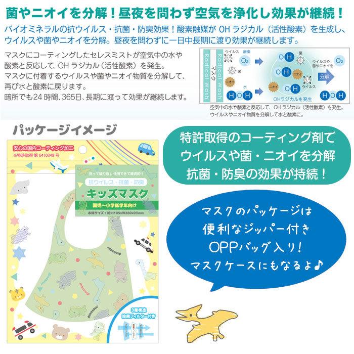 特許取得 抗ウイルス 抗菌 防臭 洗える キッズ マスク 園児 洗濯 布マスク 抗菌加工 除菌フィルター 恐竜 乗り物 飛沫 子ども 男の子 幼稚園｜kanon-web｜04