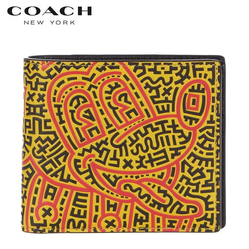 コーチ 二つ折り財布 ブティックライン 2021新作 COACH ディズニー ミッキー マウス X キース・ヘリング ダブル ビルフォールド ウォレット  ブラック マルチ｜kanonstory