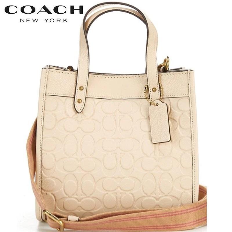 トートバッグ ミニトートバッグ バッグ レディース コーチ COACH 新作 ブティックライン フィールド トート 22 シグネチャー レザー  アイボリー