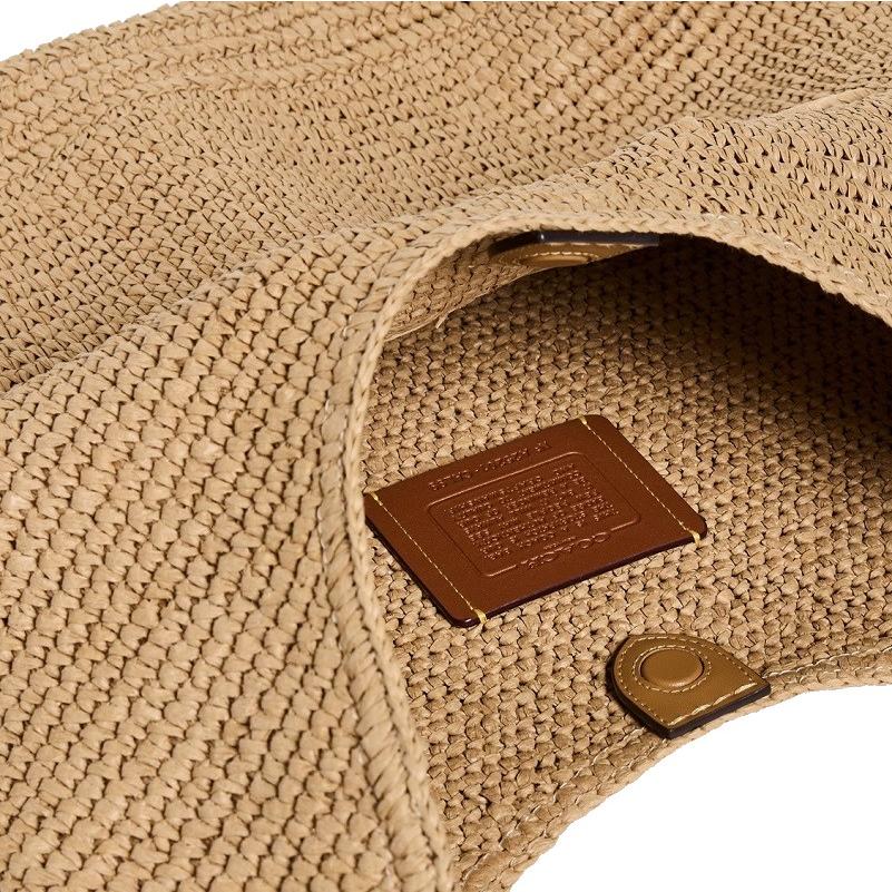 【美品】COACH コーチ カゴバッグ 黄緑レザー×ナチュラル素材｜正規品 COACH コーチ バッグ CAL99 新作 かごバッグ 春夏バッグ