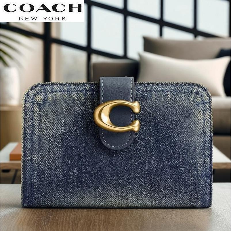 BOM★COACH★ デニム×ナチュラル シグネチャー 二つ折り財布 COACH】デニム生地 ウォレット (Coach/折りたたみ財布) CAN59【BUYMA】