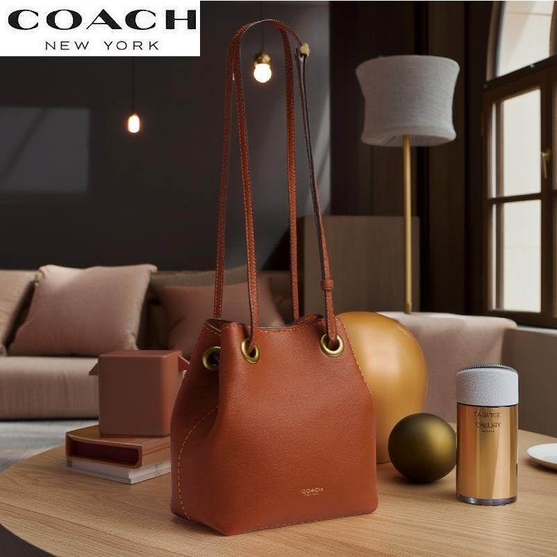 コーチ COACH バッグ 2026新作 ショルダーバッグ CER84 斜め掛け ブティックライン 新作 ジェード レザー ドローストリング バッグ アンバー ブラウン 正規品