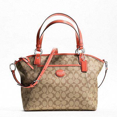 コーチCOACHバッグ2WAYショルダー  COACH 　ペイトン ヘリテージ シグネチャー　ポケットトートバッグ 2012冬新作シルバー　カーキ　パーシモン F19816｜kanonstory