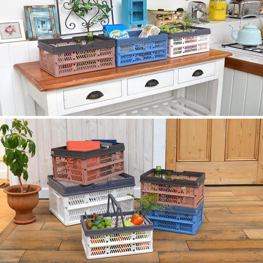 かご バスケット 折りたたみバスケット大きい 収納 ランドリー 買い物かご  レジャー バッグ  ショッピングバスケット　ハンドル付 L / 折りたたみ コンテナ |  | 09