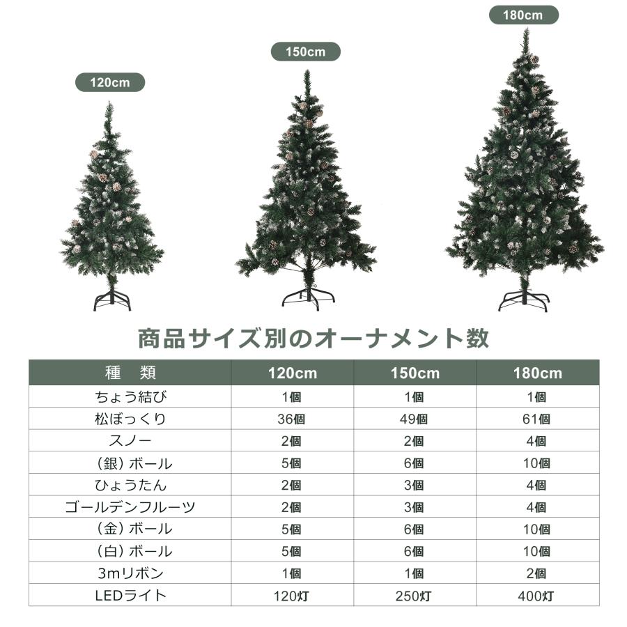 クリスマスツリー 180cm 150cm 120cm スチール脚 おしゃれ 北欧 送料無料 クリスマスツリーセット オーナメントセット LEDイルミネーションライト｜kanostyle｜14