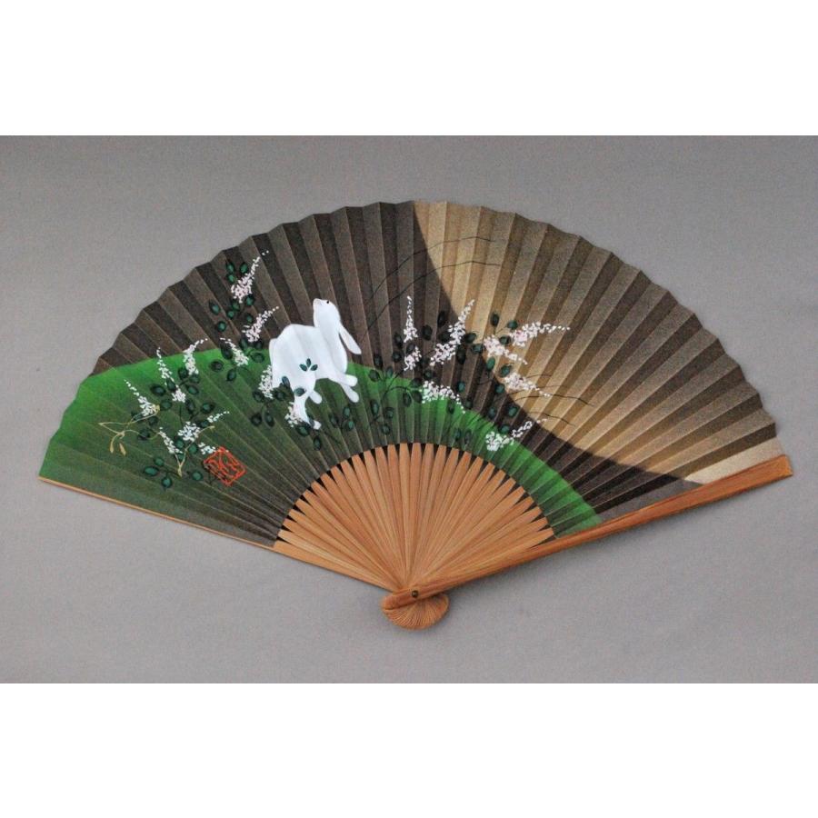 京風庵大むら 紳士用 七寸五分 典具紙京扇子 扇面月兎画賛(茶） : 加納