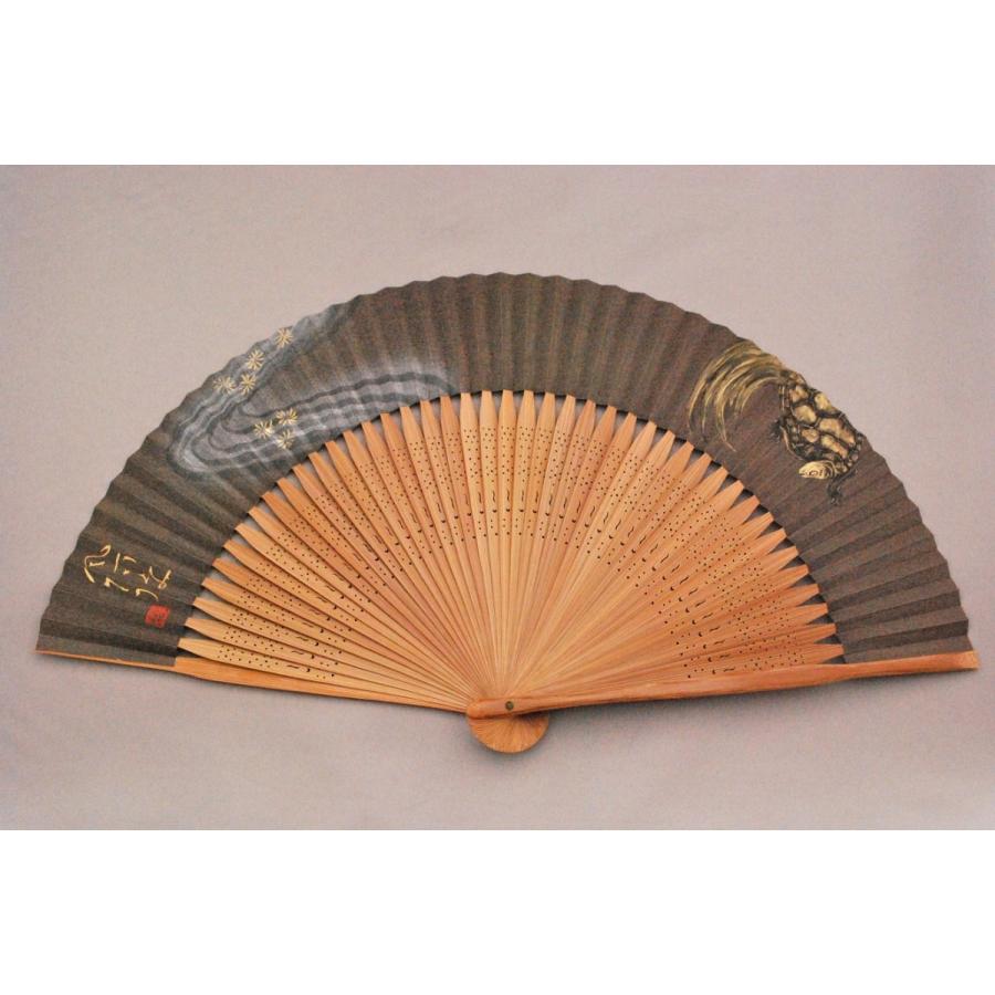 京風庵大むら 紳士用 七寸五分 45間短地典具紙京扇子 亀（茶） : 加納
