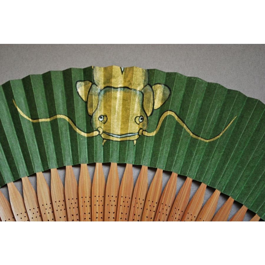 京風庵大むら 紳士用 七寸五分 45間短地典具紙京扇子 なまず(緑