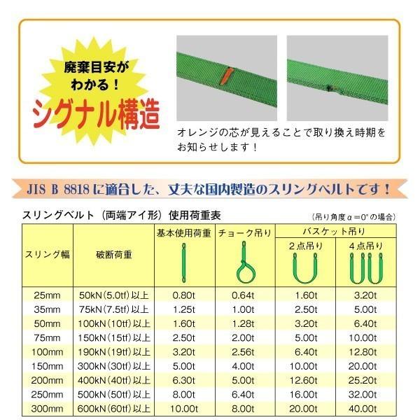 スリングベルト 両端アイ形 75mm×3m 国産 JIS適合品 ポリエステル製 玉掛け作業 運搬 荷締め 荷吊｜kanryu｜03