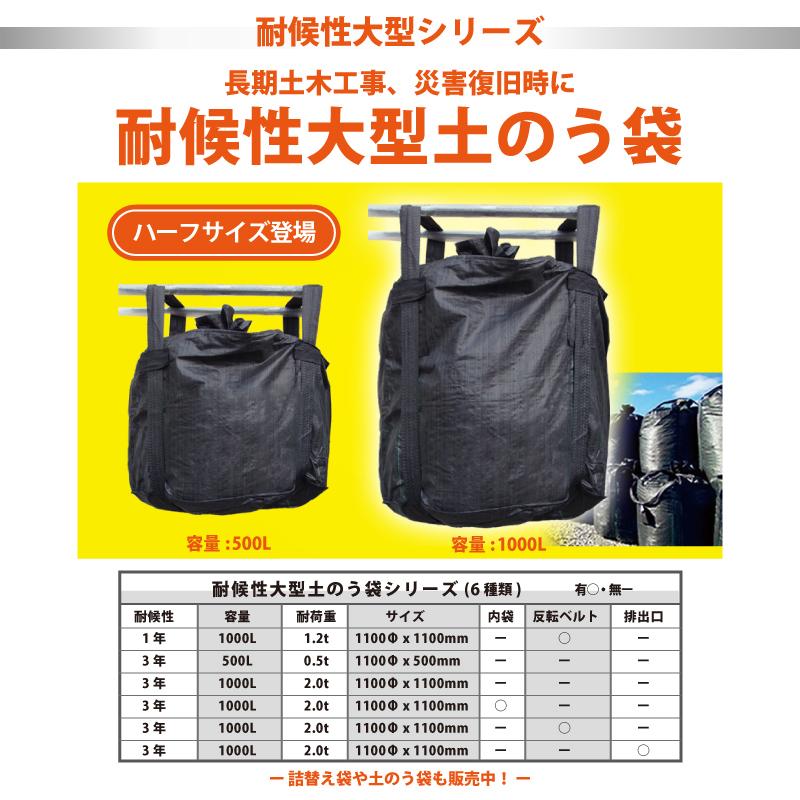 耐候性大型土のう袋 土嚢袋 ブラック 黒 3年 2t 丸型 トン袋 紫外線劣化防止 土木 河川 工事 土塁 水害 防災 10枚 サイズ 1100φ x 1100 mm｜kanryu｜06